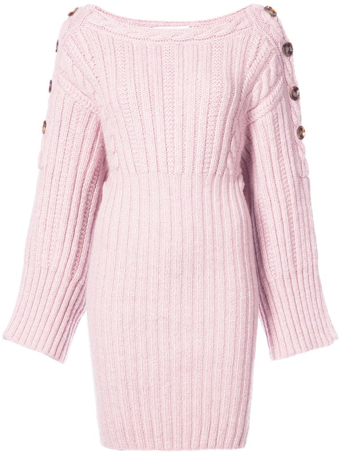 Тёплые вязаные платья-свитер 2018 - короткие бледно-розовое