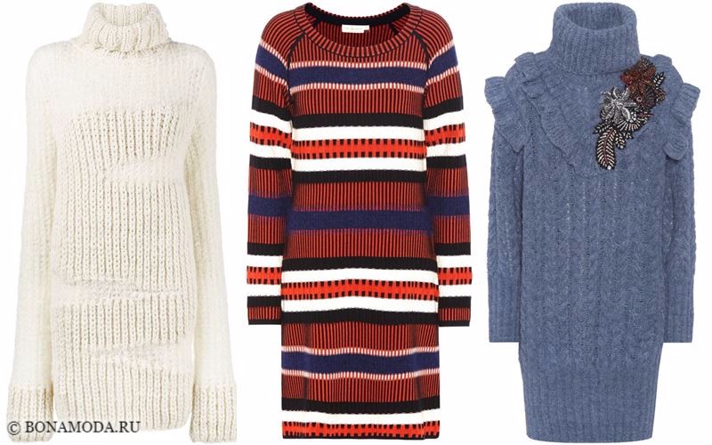 Тёплые вязаные платья-свитер 2018 - модные тенденции