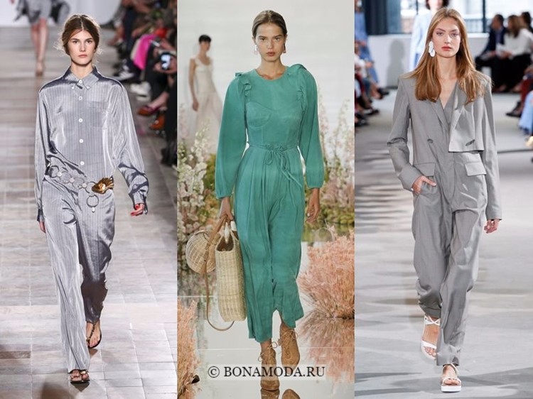 Весна-лето 2018: тенденции женской моды в одежде - серые и зеленый комбинезоны