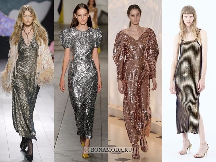 Весна-лето 2018: тенденции женской моды в одежде - золотые и серебряные платья с пайетками