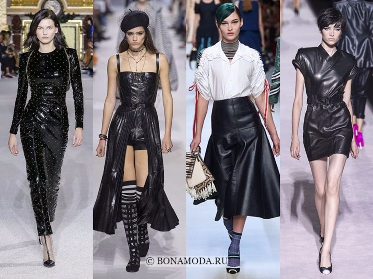 Весна-лето 2018: тенденции женской моды в одежде - черные кожаные платья и юбки 