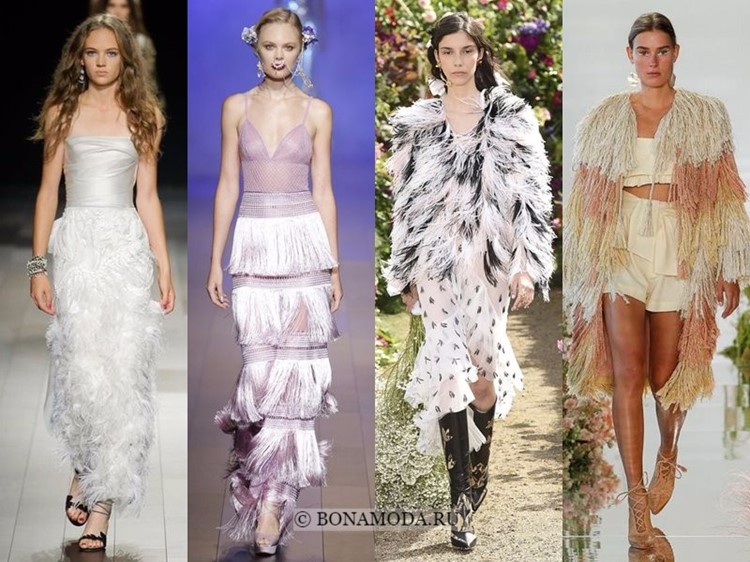 Весна-лето 2018: тенденции женской моды в одежде - пышная бахрома и перья на вечерних платьях