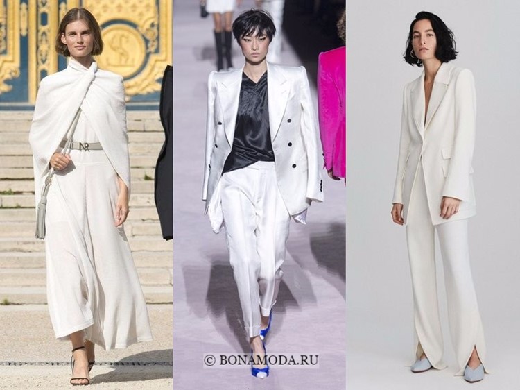 Весна-лето 2018: тенденции женской моды в одежде - классические брючные костюмы белого цвета 