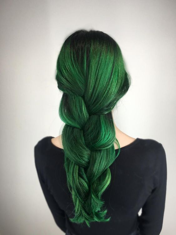 Зелёные волосы - длинная густая коса
