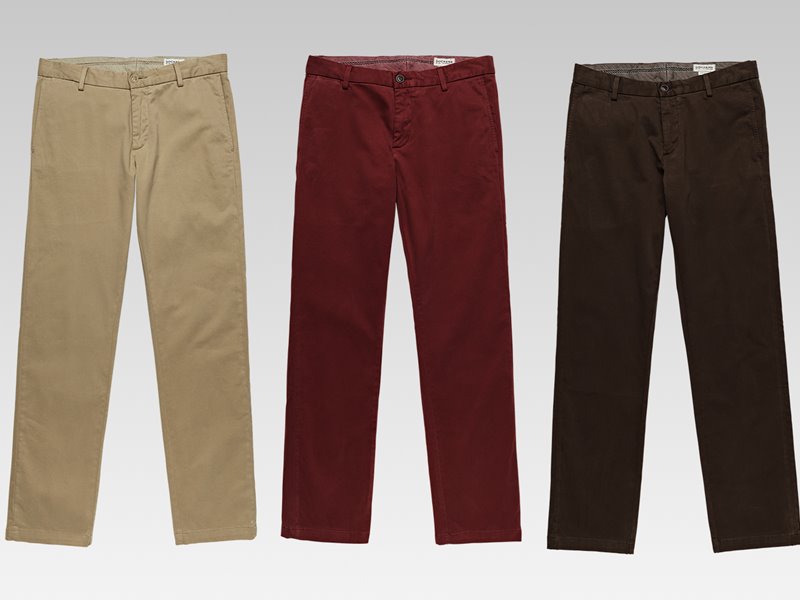 Коллекция мужской одежды Dockers осень-зима 2017-2018 - брюки бежевые, красные и коричневые