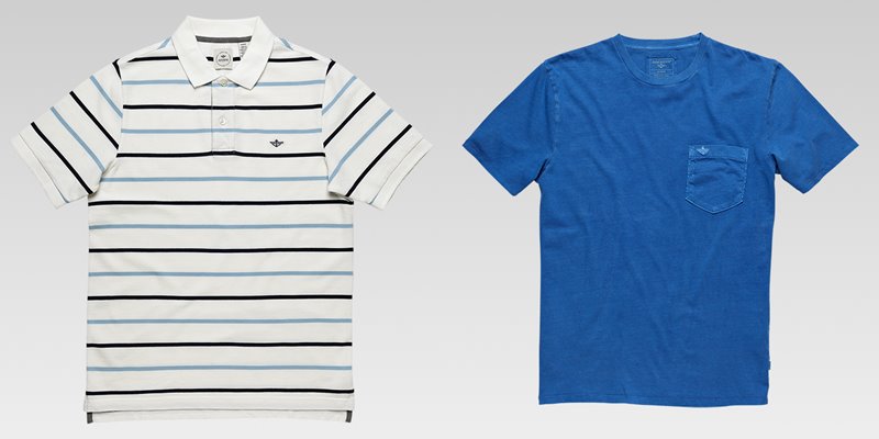 Коллекция мужской одежды Dockers осень-зима 2017-2018 - футболки - полосатая поло и ярко-голубая 