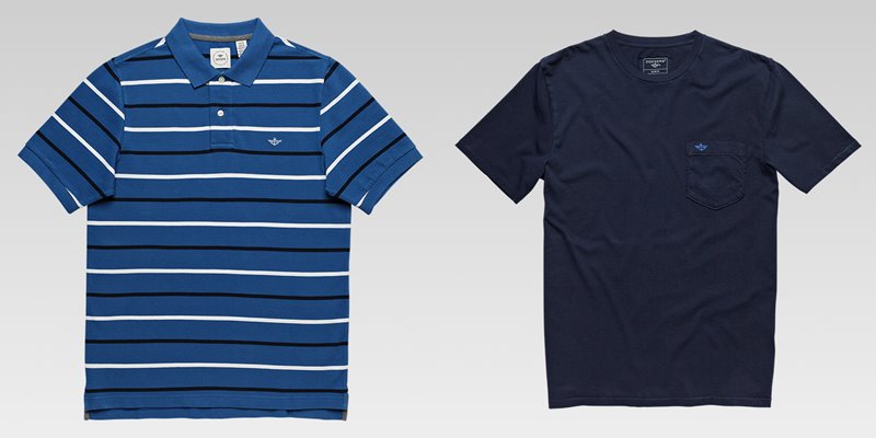 Коллекция мужской одежды Dockers осень-зима 2017-2018 - футболки - синяя в полоску и однотонная