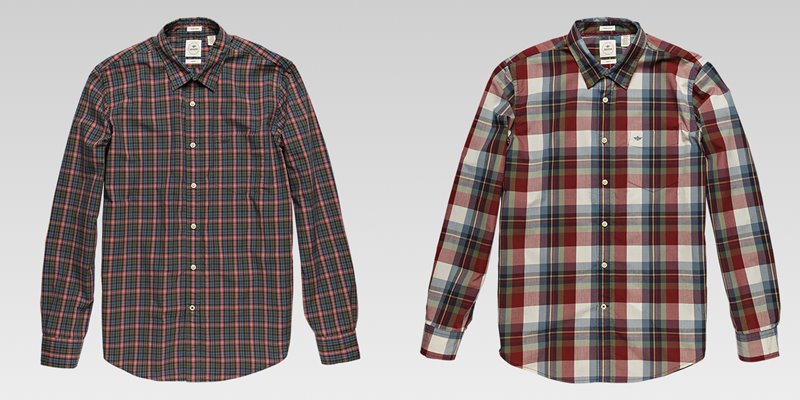Коллекция мужской одежды Dockers осень-зима 2017-2018 - рубашки красно-серая в мелкую и крупную клетку