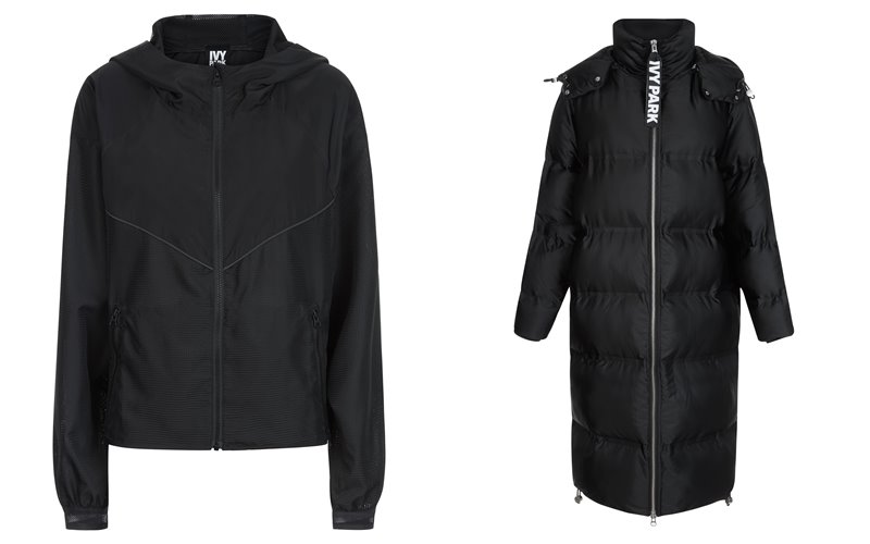 Коллекция Ivy Park осень-зима 2017-2018 -  черная куртка и длинное пальто-пуховик