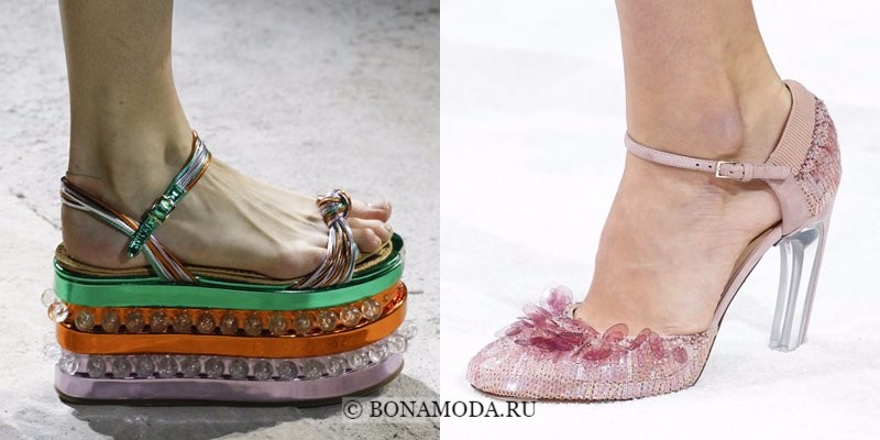 Модная женская обувь весна-лето 2018 - туфли на платформе и каблуке с пластиковым декором