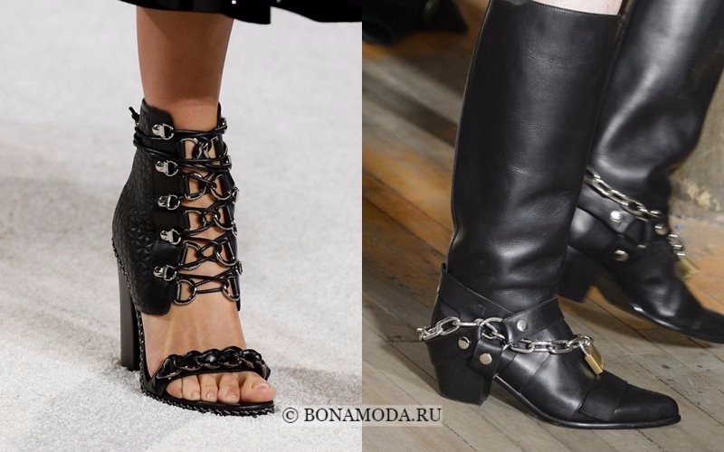 Модная женская обувь весна-лето 2018 - чёрные туфли и сапоги с цепями