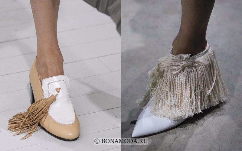 Модная женская обувь весна-лето 2018 - плоские туфли с бахромой и острым мыском