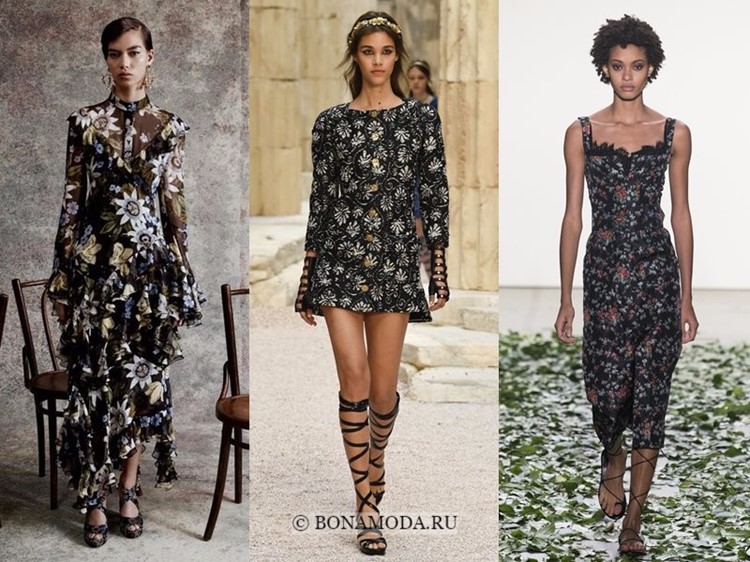 Модные платья весна-лето 2018: тенденции - тёмные с цветочным принтом