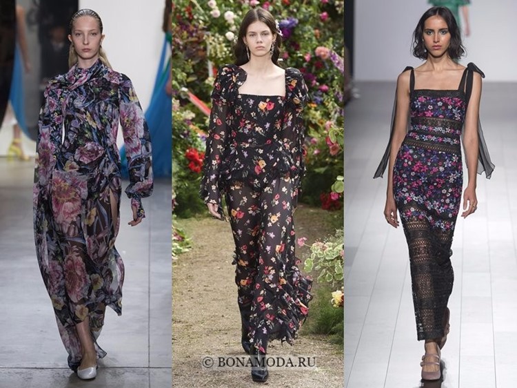 Модные платья весна-лето 2018: тенденции - чёрные с цветочным рисунком