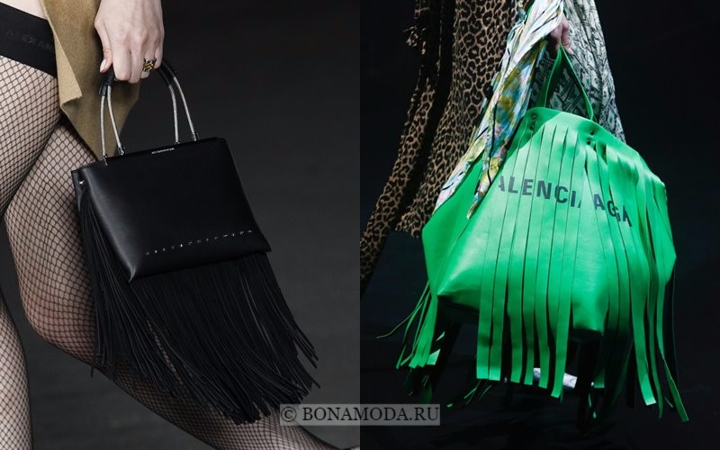 Модные женские сумки весна-лето 2018 - чёрная и зелёная с длинной бахромой