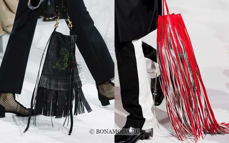 Модные женские сумки весна-лето 2018 - чёрная и красная с длинной бахромой