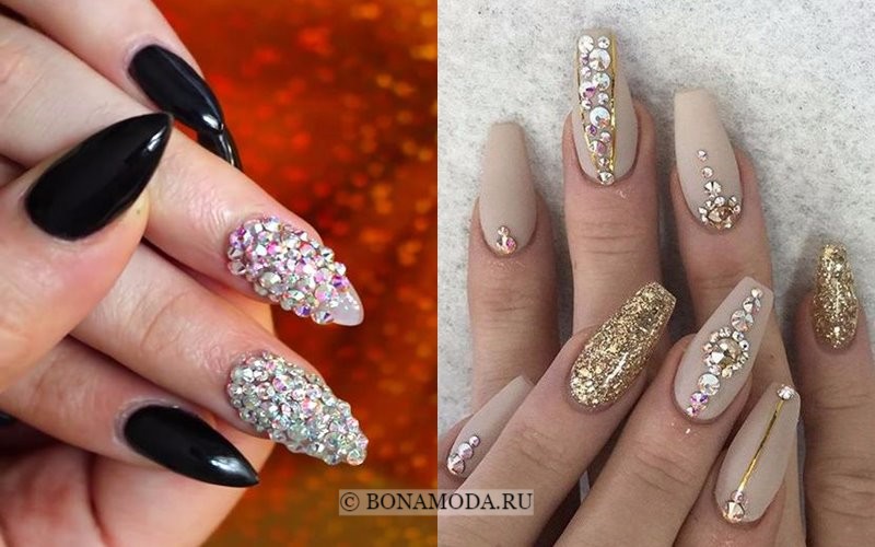 Модный маникюр 2018: тенденции - длинные ногти с кристаллами