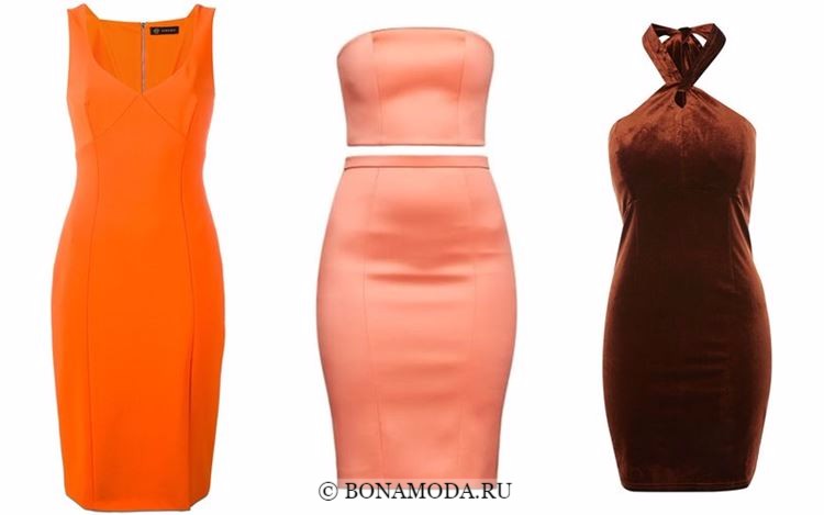 Модные коктейльные платья 2018 - облегающие оранжевые и рыжие без рукавов