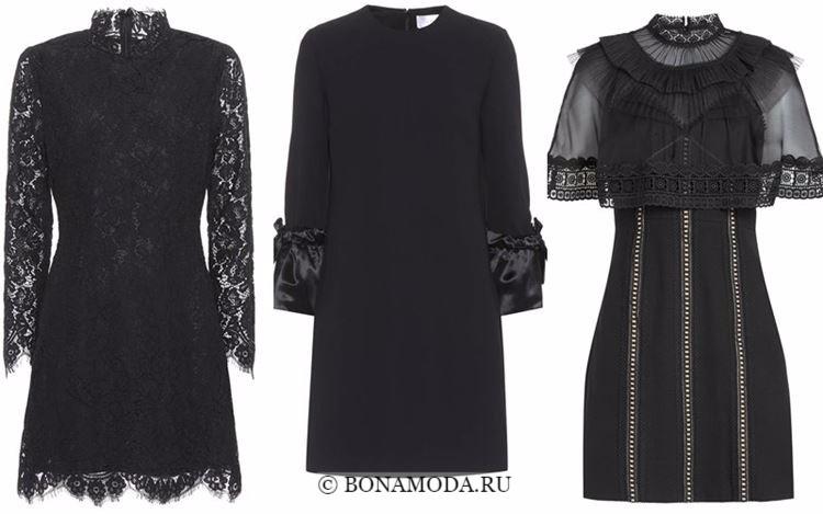 Модные коктейльные платья 2018 - черные короткие с кружевом и рукавами