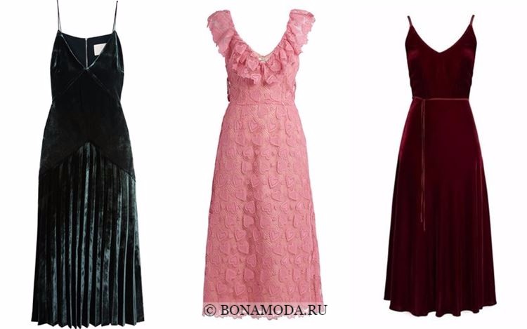 Модные коктейльные платья 2018 - кружевные и бархатные длиной миди