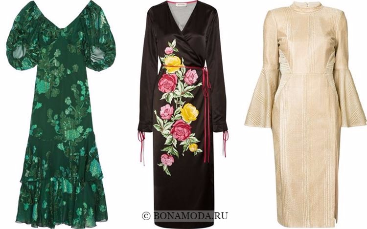 Модные коктейльные платья 2018 - зеленое, черное и золотое ниже колена