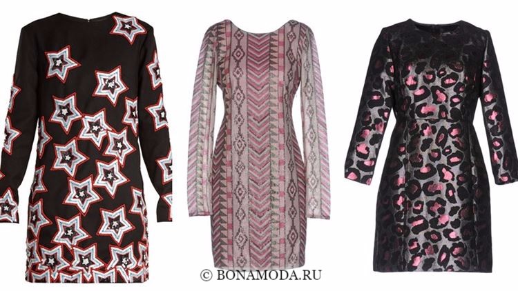 Модные коктейльные платья 2018 - черно-розовые с длинными рукавами