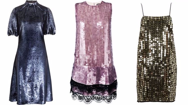 Модные коктейльные платья 2018 - блестящие с крупными с пайетками