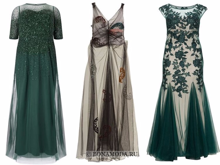 Модные вечерние платья 2018 - зеленые и бежево-черные тюлевые