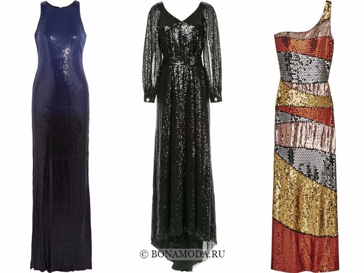 Модные вечерние платья 2018 - синие и черные с пайетками 