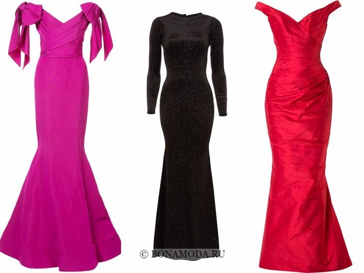 Модные вечерние платья 2018 - малиновое, черное и красное русалка