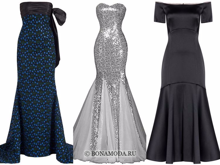 Модные вечерние платья 2018 - синее, серебристое и черное русалка годе