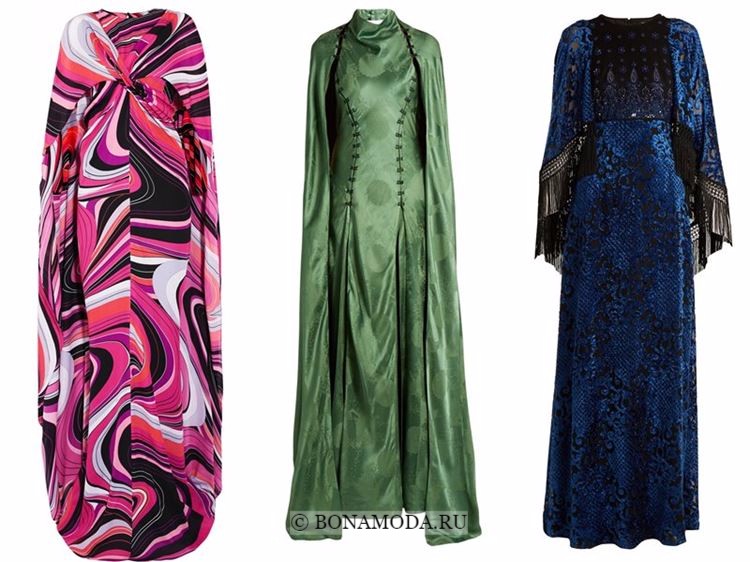 Модные вечерние платья 2018 - розовое, зеленое и синее с кейпом