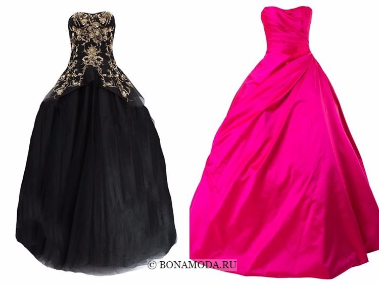 Модные вечерние платья 2018 - черное и ярко-розовое бальное платье бюстье с пышной юбкой