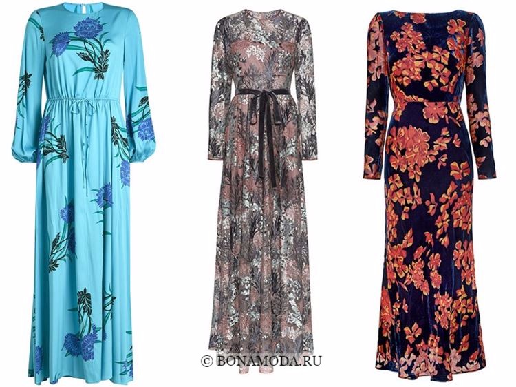 Модные вечерние платья 2018 - длинный рукав и цветочный принт