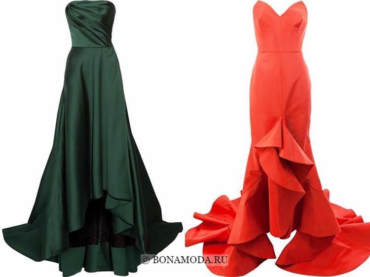 Модные вечерние платья 2018 - зеленое и оранжевое бюетьс хайл лоу маллет