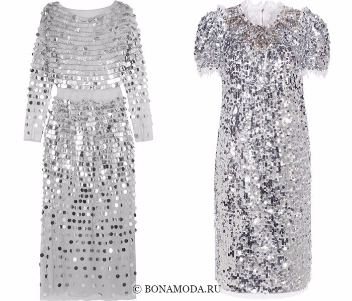 Блестящие платья со сверкающими пайетками 2018 - серебряные с крупными зеркальными пайетками