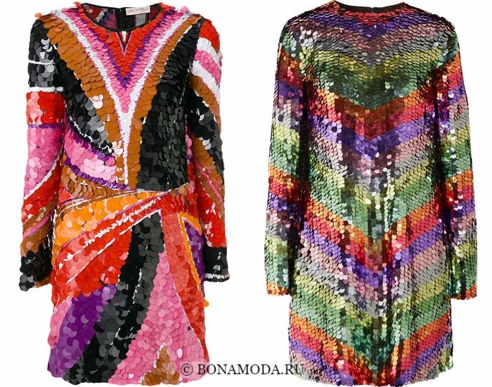 Блестящие платья со сверкающими пайетками 2018 - разноцветные в полоску с длинными рукавами: