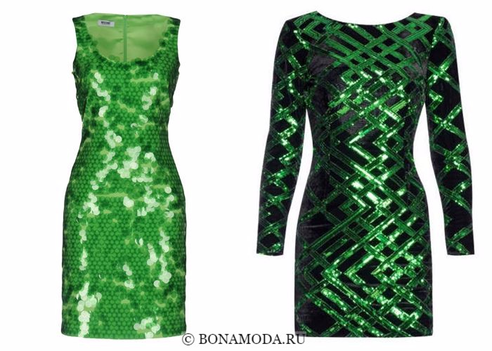Блестящие платья со сверкающими пайетками 2018 - яркие зелёные коктейльные