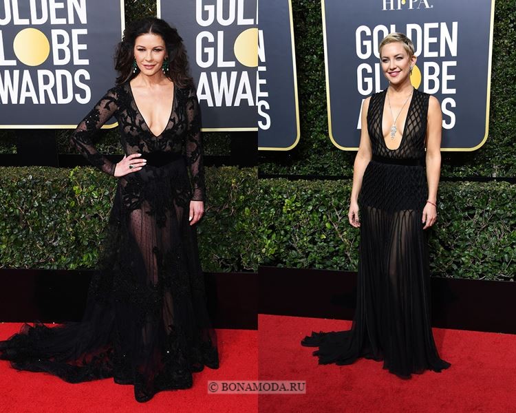 Чёрные вечерние платья-2018 «Золотой глобус»: с V-образным вырезом и прозрачной юбкой 