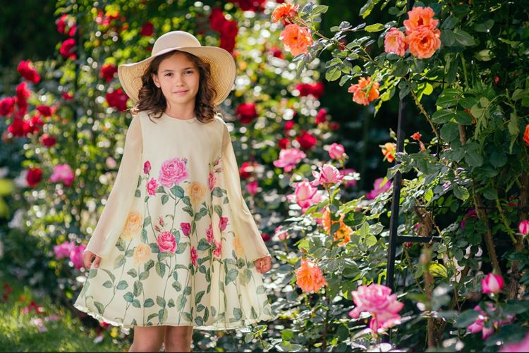 Детская мода для девочек весна-лето 2018 - цветочное платье с длинными рукавами