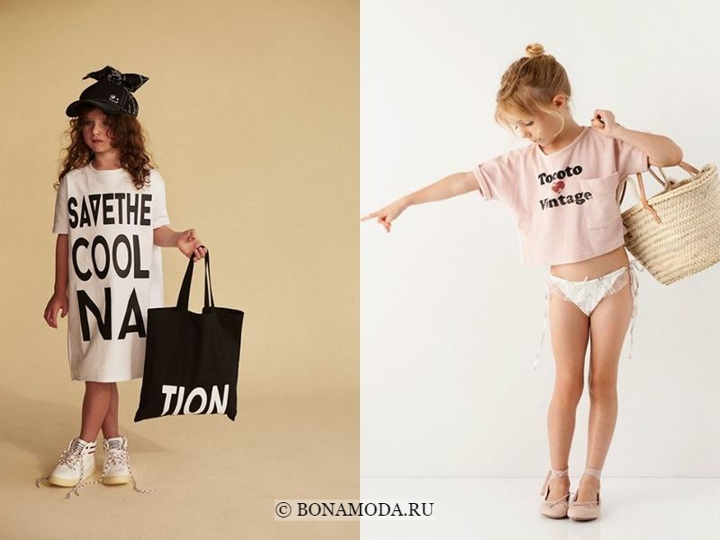 Детская мода для девочек весна-лето 2018 - Стильные платья и топы с надписями