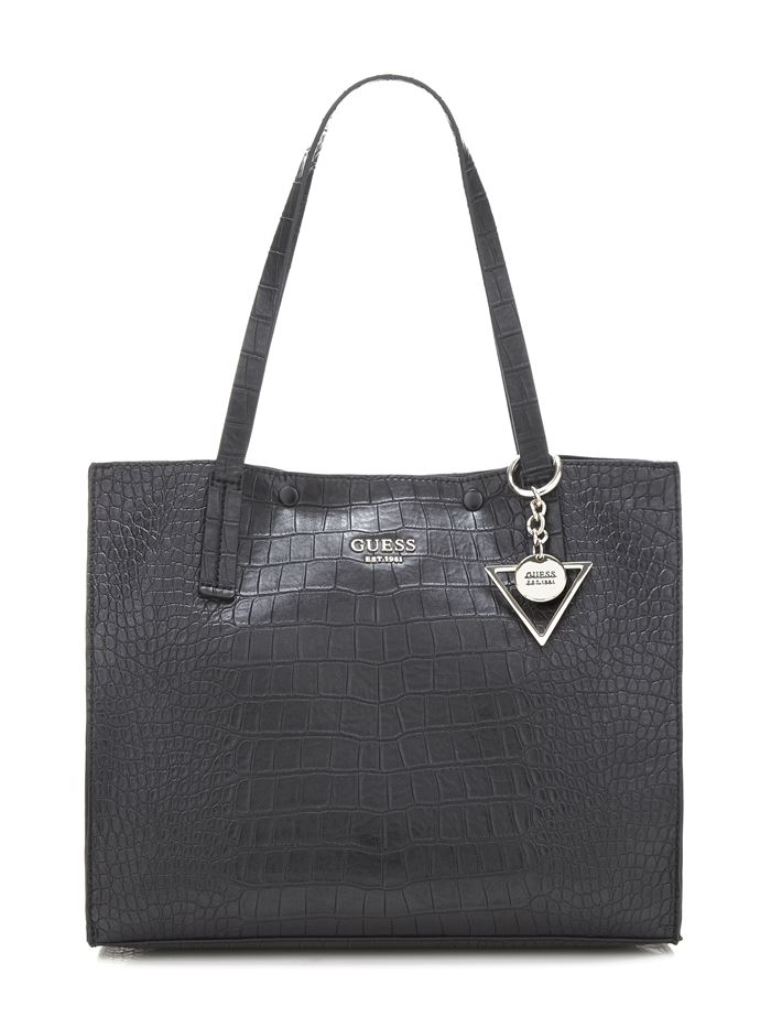 Коллекция сумок Guess весна-лето 2018 - чёрная сумка шоппер с крокодиловым принтом 