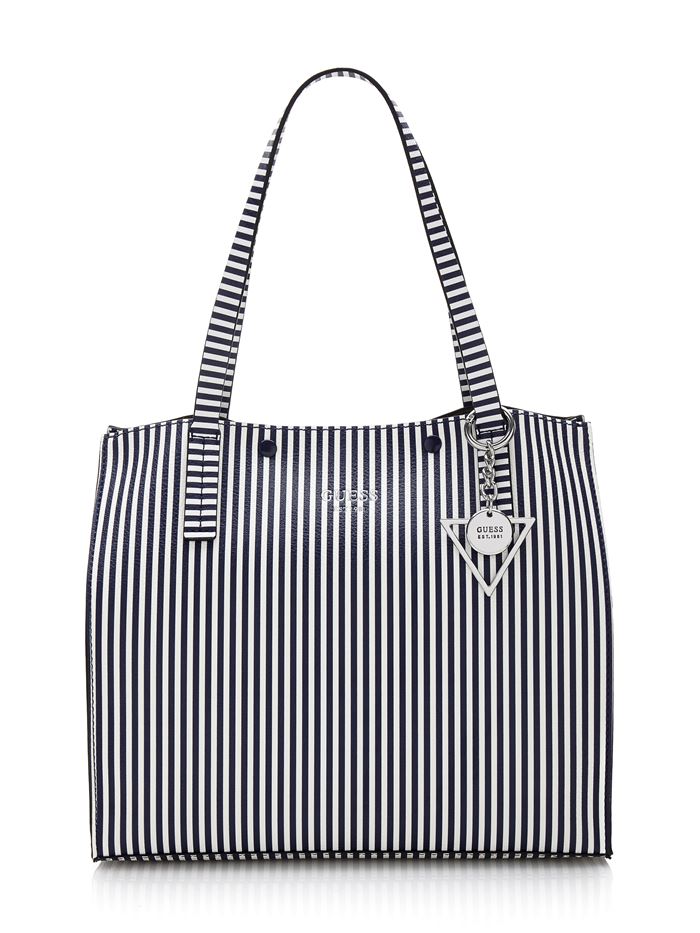 Коллекция сумок Guess весна-лето 2018 - сумка шоппер в тонкую чёрно-белую вертикальную полоску