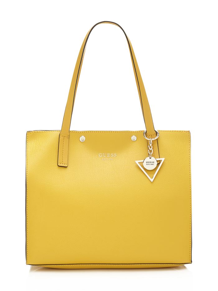Коллекция сумок Guess весна-лето 2018 - ярко-жёлтая кожаная сумка шоппер