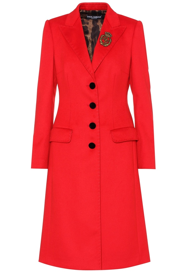 Красные пальто 2018 - Однобортное приталенное кашемировое пальто Dolce & Gabbana 