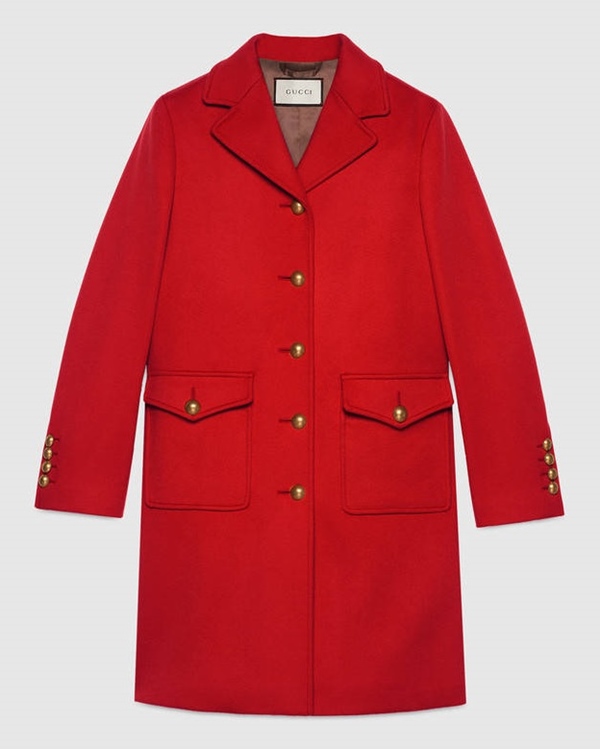 Красные пальто 2018 - Шерстяное пальто оверсайз с золотыми пуговицами Gucci 