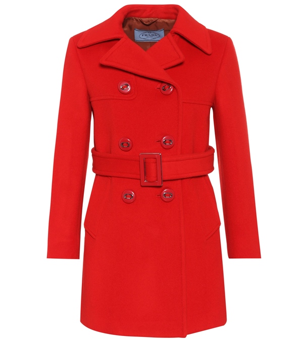 Красные пальто 2018 - Короткое двубортное пальто-бушлат с поясом Prada 
