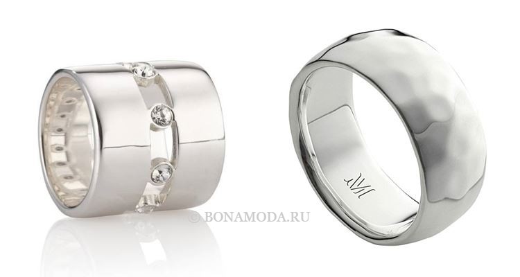 Модные женские кольца 2018 - широкие минималистичные серебряные кольца