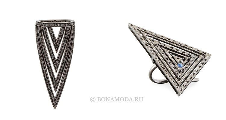 Модные женские кольца 2018 - серебряные кольца с острыми треугольниками