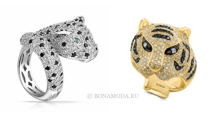 Модные женские кольца 2018 - кольцо с головой тигра и пантеры